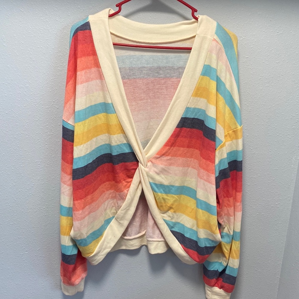 Bucket list Striped front knot long sleeve sweater